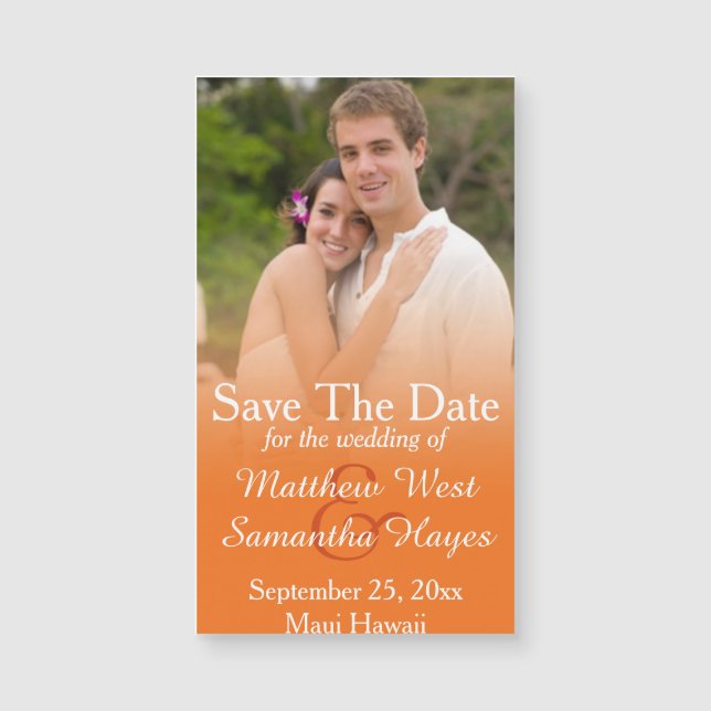 Orange Foto, das Save the Date Wedding ist Magnetkarte (Vorderseite)