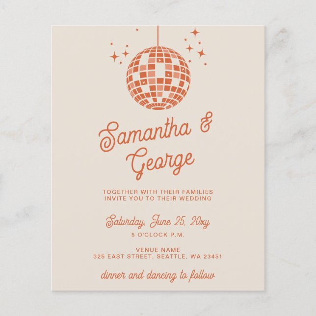 Orange Foto Disco Einladung zur Hochzeit (Vorderseite)