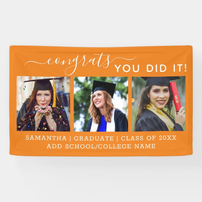 Orange Foto Glückwunschs Graduate 2022 Abschluss Banner (Horizontal)
