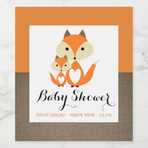 Orange Fox Burlap Baby Dusche Weinetikett