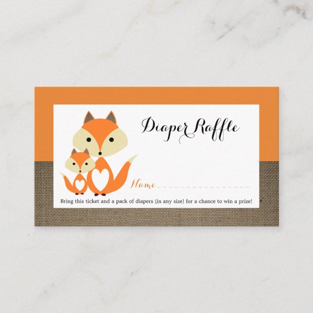 Orange Fox Burlap Baby Duschkopf Windeln Raffle Ti Begleitkarte (Vorderseite)