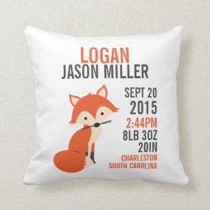 Orange Fox-Geburts-Mitteilungs-Kinderzimmer-Kissen Kissen