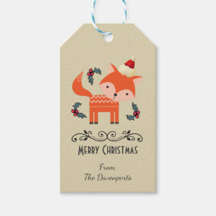 Orange Fox im Weihnachtsmannmütze-niedlichen Geschenkanhänger