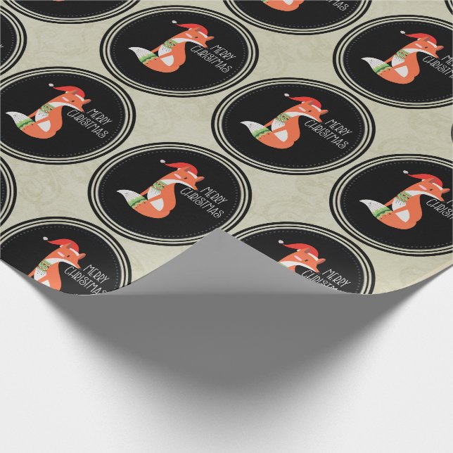 Orange Fox in Roter Weihnachtsmannmütze Frohe Weih Geschenkpapier (Ecke)