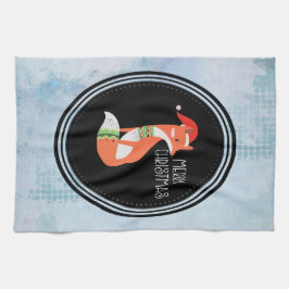 Orange Fox in Roter Weihnachtsmannmütze Frohe Weih Geschirrtuch