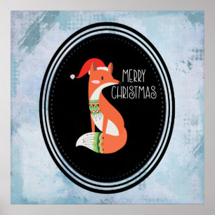 Orange Fox in Roter Weihnachtsmannmütze Frohe Weih Poster