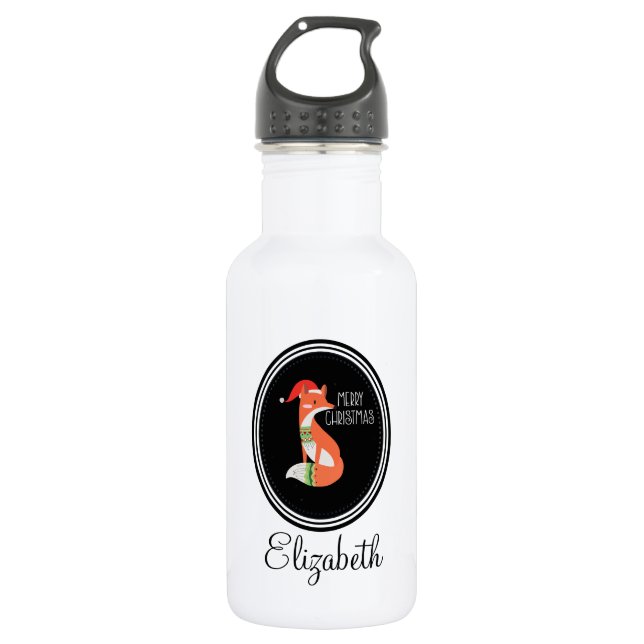 Orange Fox in Roter Weihnachtsmannmütze Frohe Weih Trinkflasche (Vorderseite)