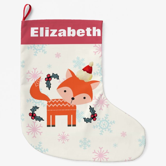 Orange Fox in Weihnachtsmannmütze Niedliche Weihna Großer Weihnachtsstrumpf (Vorderseite)