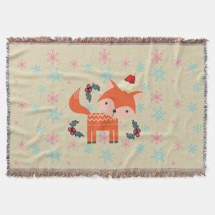 Orange Fox in Weihnachtsmannmütze Niedliche Whimsi Decke
