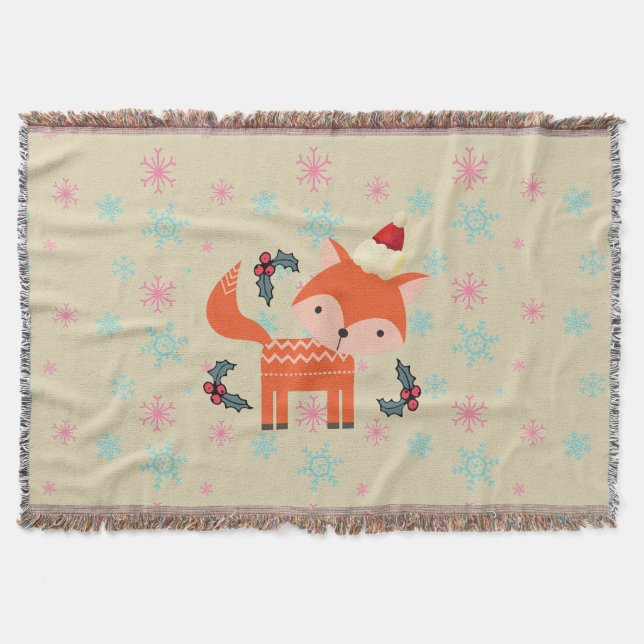 Orange Fox in Weihnachtsmannmütze Niedliche Whimsi Decke (Vorderseite)