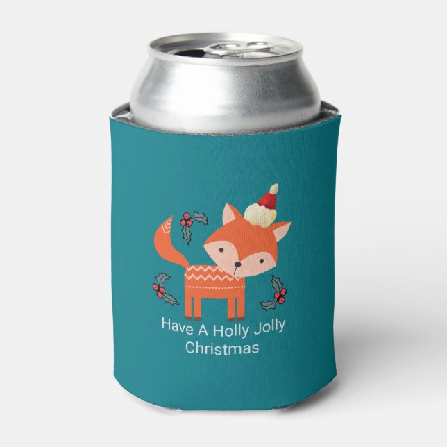Orange Fox in Weihnachtsmannmütze Niedliche Whimsi Dosenkühler (Kanne Vorderseite)