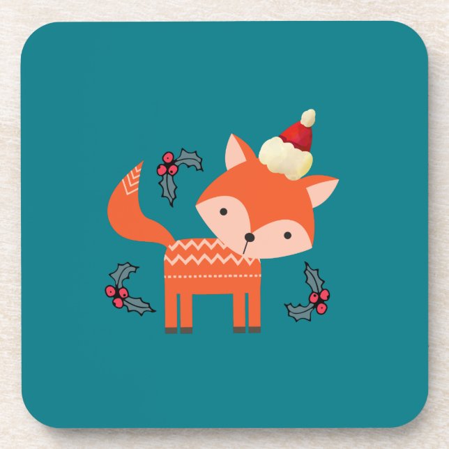 Orange Fox in Weihnachtsmannmütze Niedliche Whimsi Getränkeuntersetzer (Vorderseite)