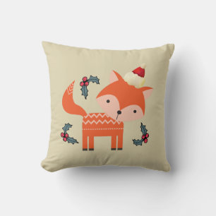 Orange Fox in Weihnachtsmannmütze Niedliche Whimsi Kissen