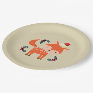 Orange Fox in Weihnachtsmannmütze Niedliche Whimsi Pappteller