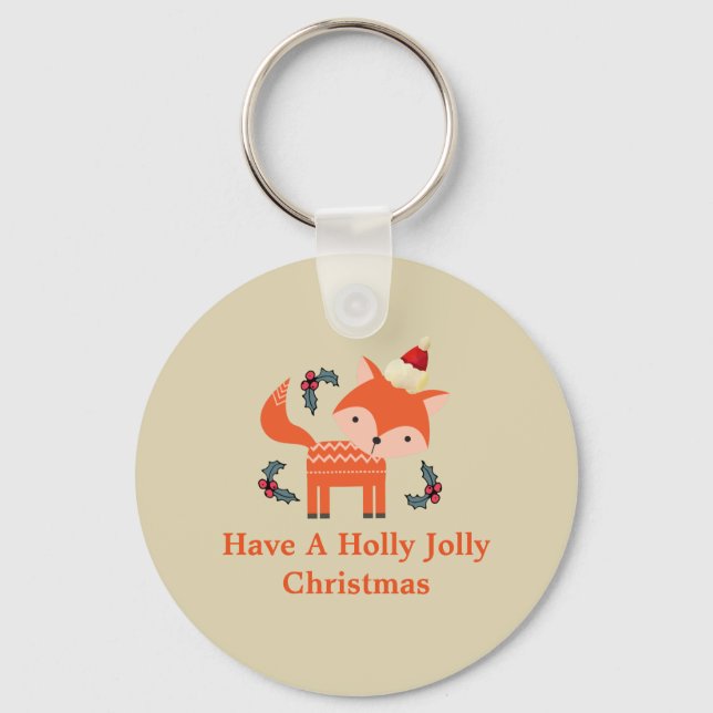 Orange Fox in Weihnachtsmannmütze Niedliche Whimsi Schlüsselanhänger (Vorderseite)