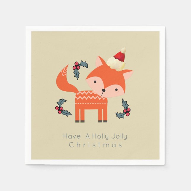 Orange Fox in Weihnachtsmannmütze Niedliche Whimsi Serviette (Vorderseite)