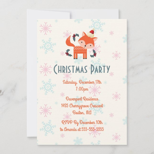 Orange Fox In Weihnachtsmannmütze Weihnachts-Party Einladung (Vorderseite)