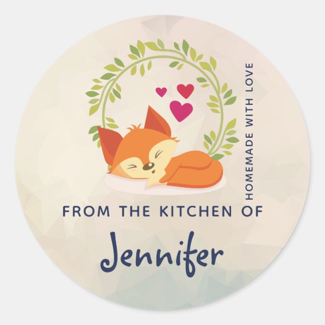 Orange Fox mit rotem Herzen Küche Backen Runder Aufkleber (Vorderseite)