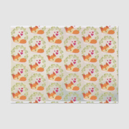 Orange Fox mit roten Herzen und einem grünen Kraut Seidenpapier