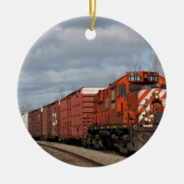 Orange Fracht-Zug-Weihnachtsverzierung Keramik Ornament