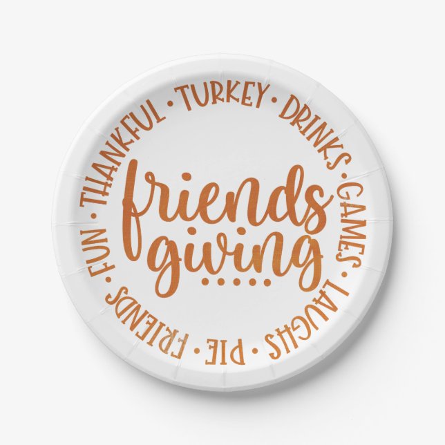 Orange Friendsgiving-Papier Pappteller (Vorderseite)