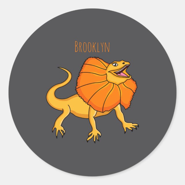 Orange Frilled Neck Lizard Cartoon Illustration Ba Runder Aufkleber (Vorderseite)