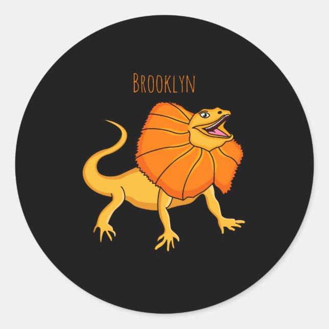 Orange Frilled Neck Lizard Cartoon Illustration Ba Runder Aufkleber (Vorderseite)