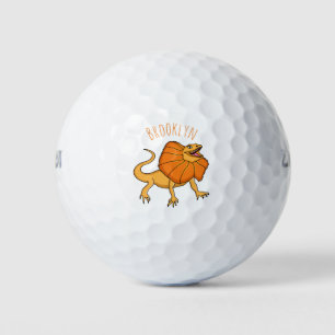 Orange frilled-neck lizard cartoon illustration golfball