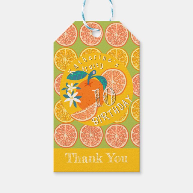 Orange Frucht Geburtstag Grün Geschenkanhänger (Vorderseite)