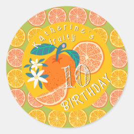 Orange Frucht Geburtstag Grün Runder Aufkleber