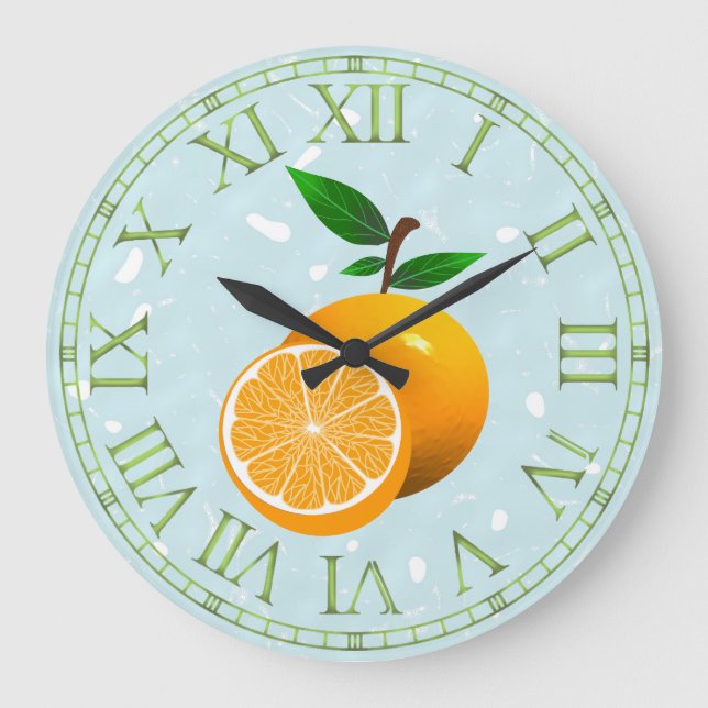 Orange Frucht Große Wanduhr (Vorderseite)