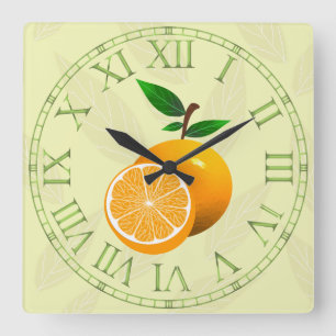 Orange Frucht Quadratische Wanduhr