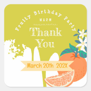 Orange Fruchtiger Geburtstag Grünes Quadratischer Aufkleber