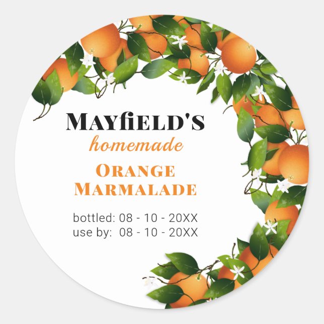 Orange Fruchtkonservierung | Jam Jar Label Runder Aufkleber (Vorderseite)