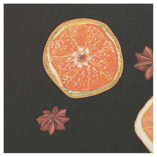 Orange Fruchtscheiben & Zimt Stoff (Nahaufnahme)