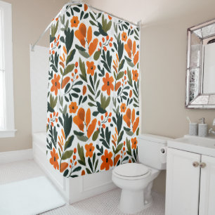 Orange Frühlingsblumen Muster Floral Elegant Duschvorhang