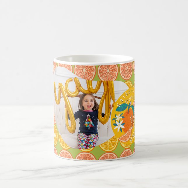 Orange Fruit Birthday Green Foto Kaffeetasse (Mittel)
