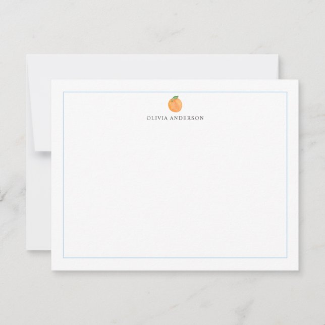 Orange Fruit Blue Border Personalized Stationery Mitteilungskarte (Vorderseite)