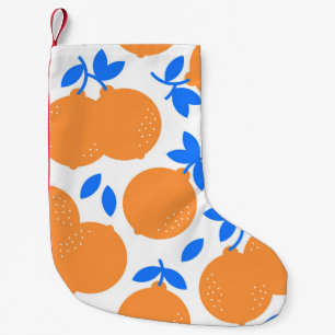 Orange Fruit: Exquisite blauweiße Muster. Kleiner Weihnachtsstrumpf