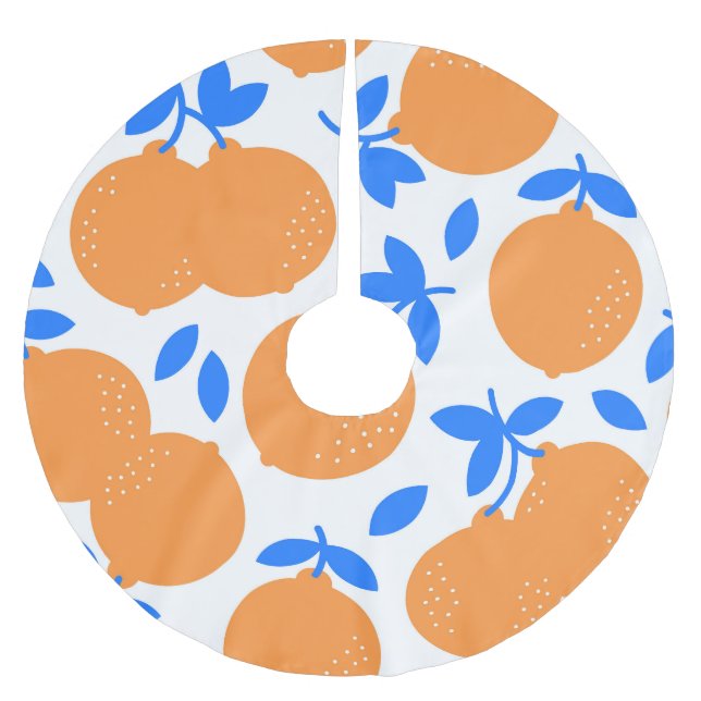 Orange Fruit: Exquisite blauweiße Muster. Polyester Weihnachtsbaumdecke (Vorderseite)