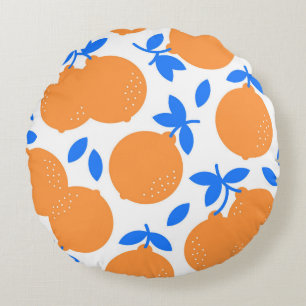 Orange Fruit: Exquisite blauweiße Muster. Rundes Kissen