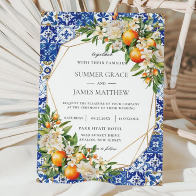 Orange Fruit Floral mediterrane Tiles Wedding Einladung (Von Creator hochgeladen)