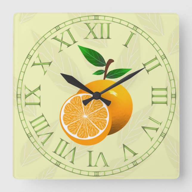 Orange Fruit Quadratische Wanduhr (Vorderseite)