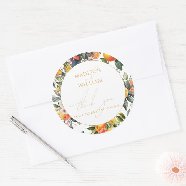 Orange Fruit Wedding Personalisiert Vielen Dank Runder Aufkleber (Umschlag)