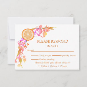 Orange Fruit Yellow Flowers Wedding RSVP Karte