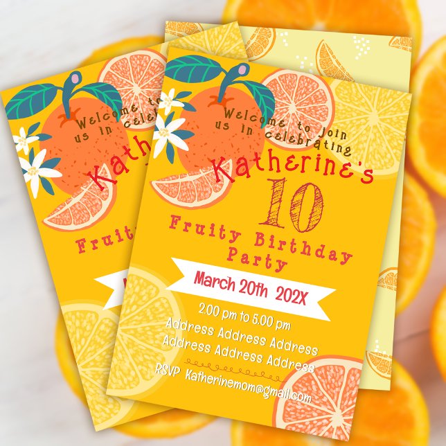 Orange Fruity Birthday Einladung (Orange Fruity Birthday Invitation Card.)