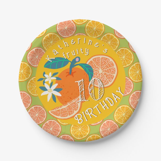 Orange Fruity Birthday Paper Plate Pappteller (Vorderseite)