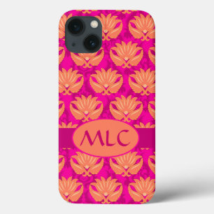 Orange Fuchsia Pink Art Nouveau Damask Monogramm Case-Mate iPhone Hülle
