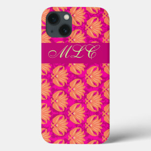 Orange Fuchsia Pink Art Nouveau Damask Monogramm Case-Mate iPhone Hülle