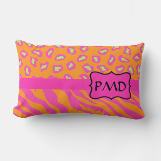 Orange & Fuchsia Pink Zebra & Cheetah Skin Custom Lendenkissen